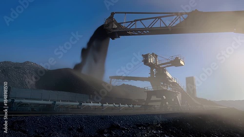 Iron Ore Processing Plant, Conveyor System Transporting Raw Material, Mining Industry