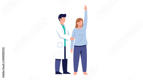 Medical Consultation and Examination: In a clinical setting, a healthcare professional conducts a medical examination, observing a patient's arm movement to assess physical health.