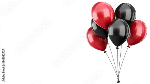 A collection of red and black balloons is displayed elegantly against a light background, perfect for party decorations