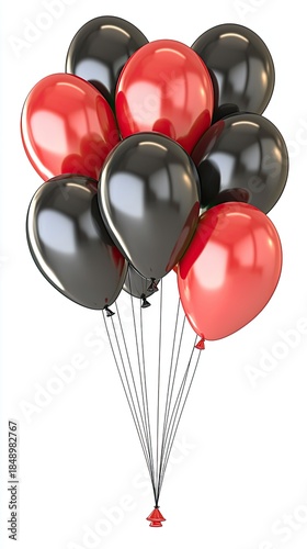 A collection of red and black balloons is displayed elegantly against a light background, perfect for party decorations