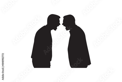 Silhouette of two men arguing face to face