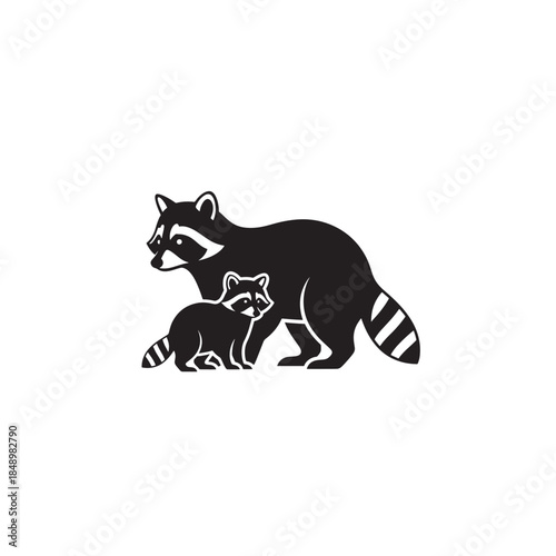 Raccoon and Baby Raccoon Silhouette Illustration