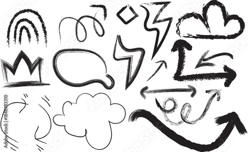 Hand Drawn Curved Arrows Set