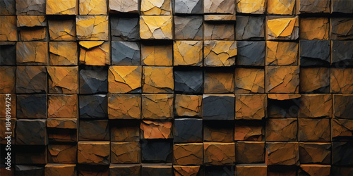 Seamless brown wood texture background featuring a geometric pattern of stacked wooden logs for an architectural construction surface design