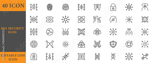 40 bio security line icons set collection vector illustration