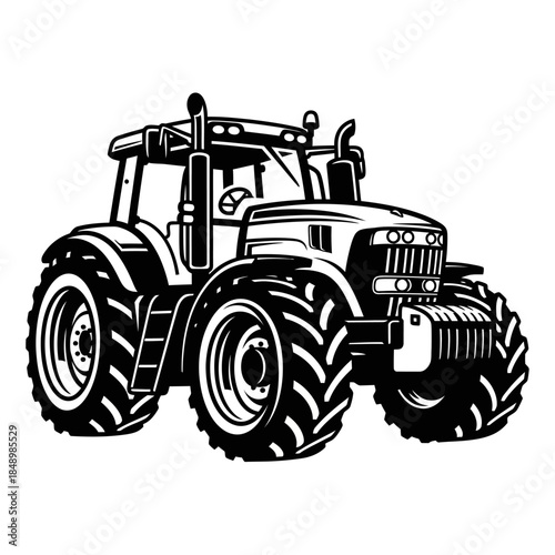 Black and White Tractor Illustration.