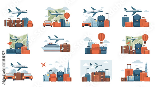 Collection of Airplane Delivery and Logistics Service Scenes for Business and Transportation