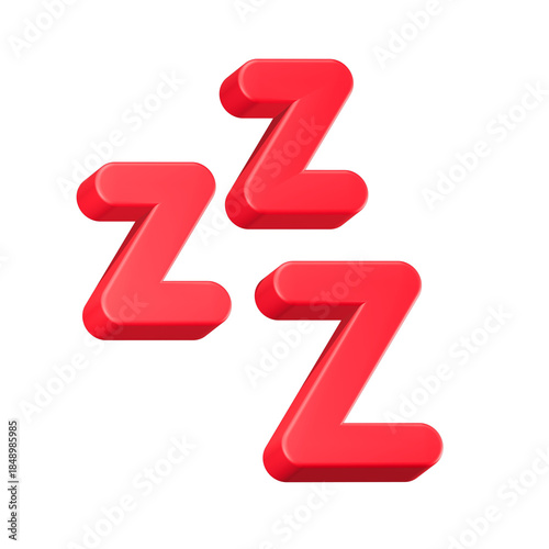 sleep sign 3d rendering icon red color