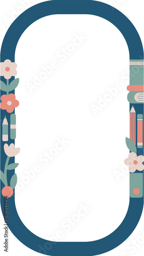 Frame of Knowledge: An artful, oval-shaped frame decorates with a colorful and symbolic array of learning supplies. It's a whimsical nod to creativity, education, and the pursuit of knowledge.