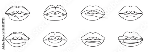 Assortment of black lips prints creating a pattern isolated on white background
