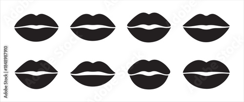 Set of emotional cartoon female lips. Collection of mouth showing various expressions