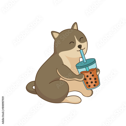 A cute cartoon cat drinking bubble tea vector design. Perfect element for merchandise, business, seamless pattern, background, card, wallpaper.