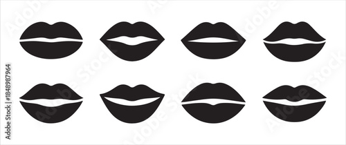 Set of colorful cartoon female lips displaying various expressions and emotions