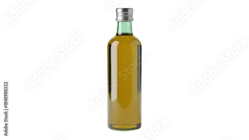 Isolated bottle of olive oil featuring a silver cap for healthy cooking and flavor enhancer