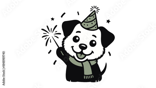 Celebration pup: An adorable dog dressed for celebration, holding a sparkler, capturing the cheerful spirit of joy.
