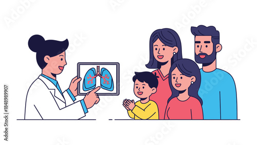 Healthy Insights: A caring physician shares a detailed explanation of lung health with a patient family, providing information and peace of mind.