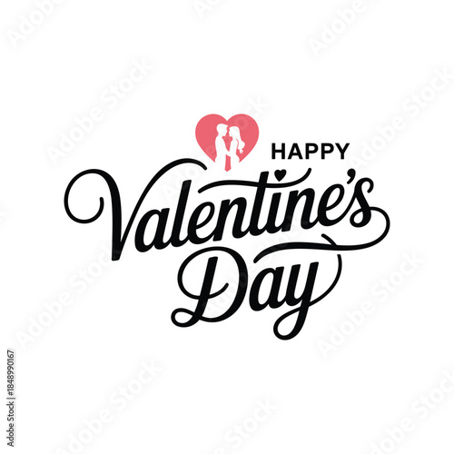 Happy Valentine’s Day Typography with Broken Heart Icon on White Background