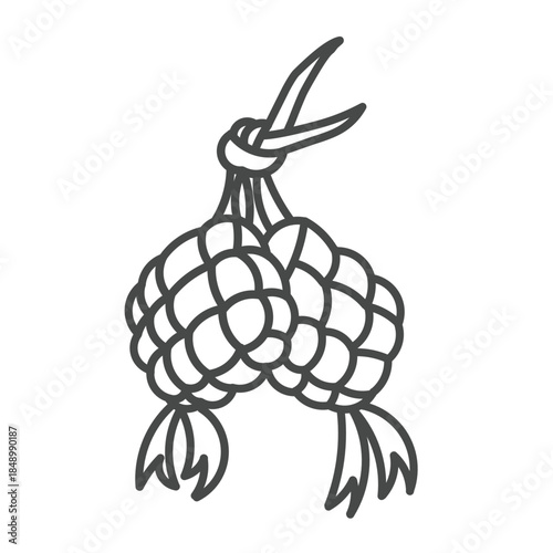 Ketupat rice dumpling asian traditional food, hand drawn of ketupat for Eid Al-Fitr, indonesian traditional food, Hand-drawn doodle ketupat 