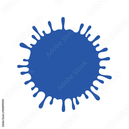Blue paint splash vector illustration. Vibrant circular ink splatter blot isolated on white for creative design, branding, and backgrounds.
