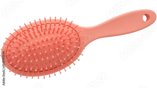 Tableau sur toile Isolated pink oval hairbrush with flexible plastic bristles for detangling & sty