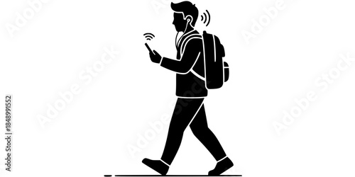 Commuter Listening to Podcast Wireless Earbuds Silhouette