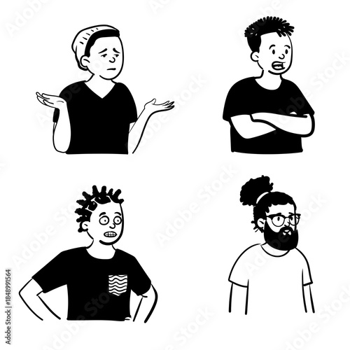 Four Men Different Character Expressions