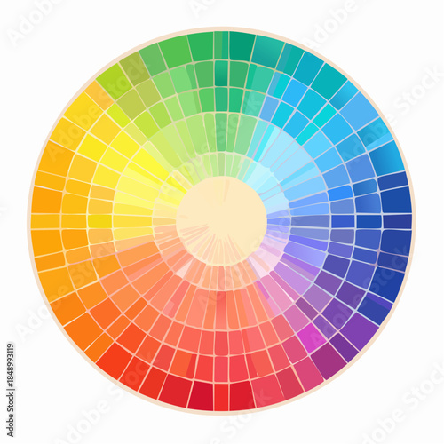 Color wheel with many hues and shades, showing the relationships between colors.