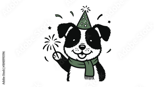Celebratory Pup: A cheerful pup with a festive hat and sparkler, celebrating the good times and spreading joy. 