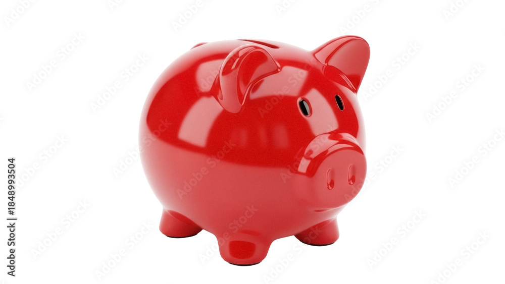Obraz premium Isolated red ceramic piggy bank with slot, representing savings, financial investment growth