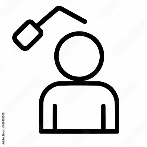 Line icon of a person with floating boom mic — mic blooper, black on white, square minimalist style
