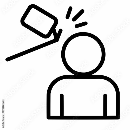 Line icon of a person with falling boom arm — equipment blooper, black on white, square minimalist style
