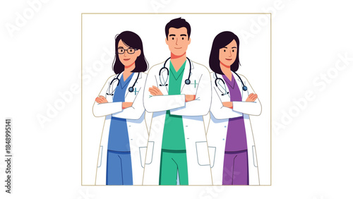 Medical Team: A united team of dedicated medical professionals stands confidently together, symbolizing healthcare, expertise, and compassion.