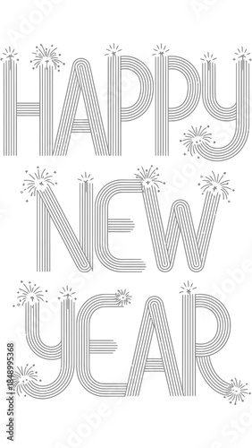 New Year Greeting: Happy New Year spelled out with a festive and elegant design, perfect for sending warm wishes and celebrating the dawn of a new year. 