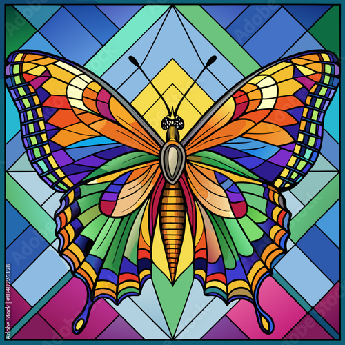 butterfly real, Stained Glass Style , rainbow color