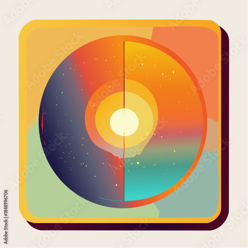 Abstract illustration of the Earth's layers, with a gradient color scheme and a circular composition.