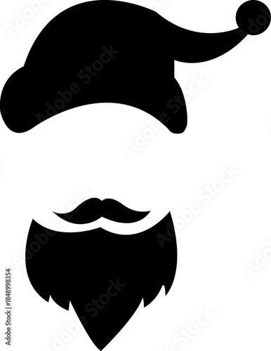 A set of Black Santa Claus silhouettes for festive Christmas designs. group collection three Santa Claus head silhouettes with beards and sunglasses Christmas. isolated on transparent background.