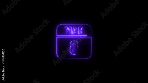 Purple Neon Calendar Icon March 8th date