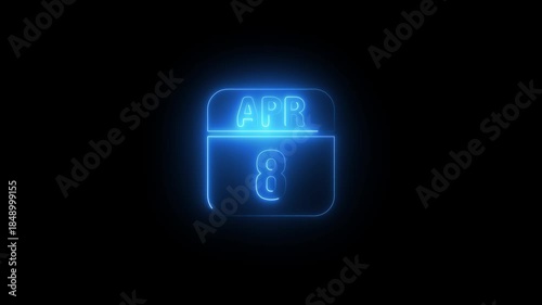 Blue Neon Calendar Icon April 8th date