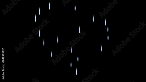 Heart shape formed by light blue water drops on black background