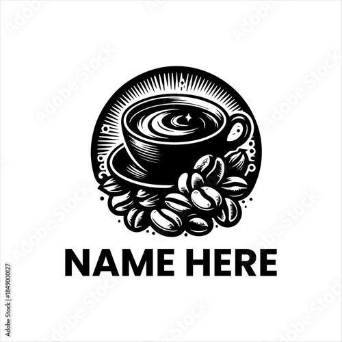 Coffee Cup and Beans Logo for Cafe, Restaurant or Brand Identity, Vector Illustration