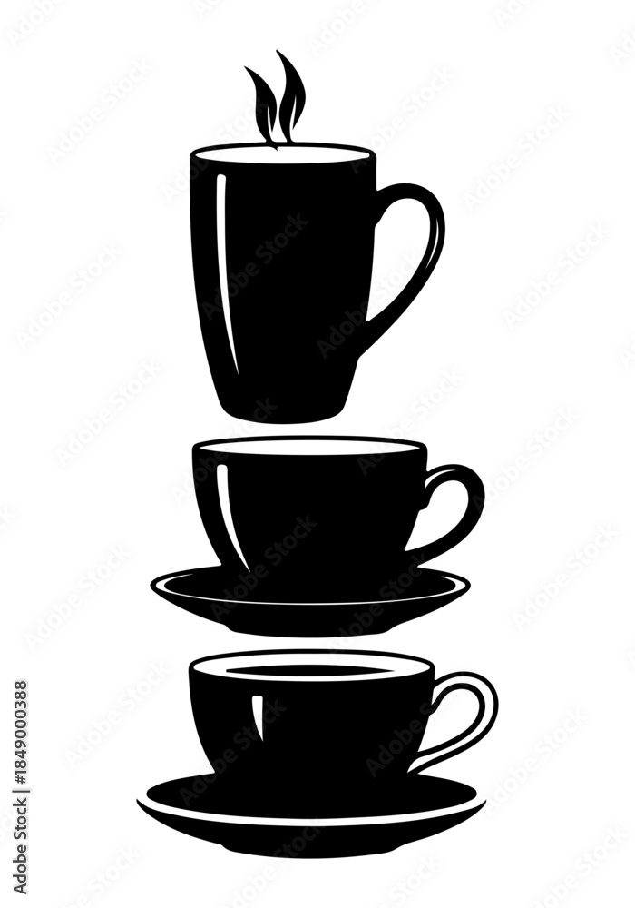 Obraz premium Teacup silhouette, tea cup vector art, coffee cup icon silhouette, coffee mug set vector