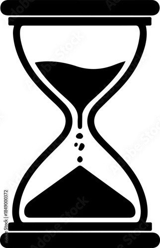 Hourglass icon, simple black vector illustration of a sand timer with sand flowing from top to bottom, classic time measurement symbol