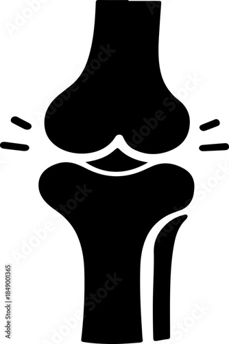 black silhouette of a human knee joint with radiating lines indicating pain, medical symbol for arthritis or injury, skeletal system element