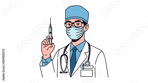 Medical Professional in Focus: A dedicated medical professional stands poised, holding a syringe, embodying the essence of healthcare, medicine, and wellness. 