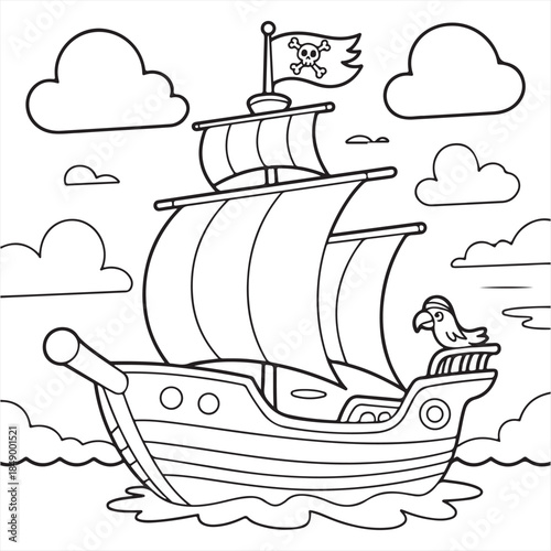 Pirate ship sailing in clouds
