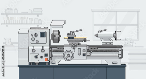 Industrial metalworking lathe machine in a workshop