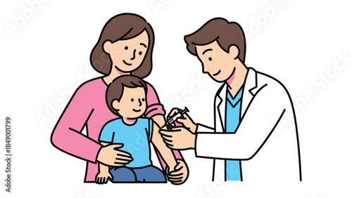 Vaccination: A tender moment unfolds as a healthcare provider administers a vaccination to a young child, the mother providing comfort and support in this essential moment of care.
