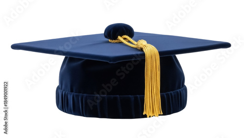 Cuadro en lienzo Isolated graduation cap with tassel, velvet mortarboard for academy or universit