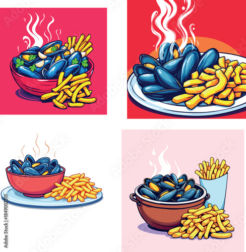 Vsai steaming mussels and crunchy french fries meal