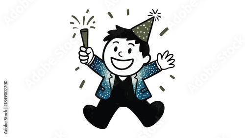 Celebratory Spark: A cheerful figure joyfully ignites a sparkler, capturing the essence of celebration, elation, and festive moments. 